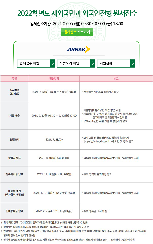 2021학년도 재외국민과 외국인전형 원서접수